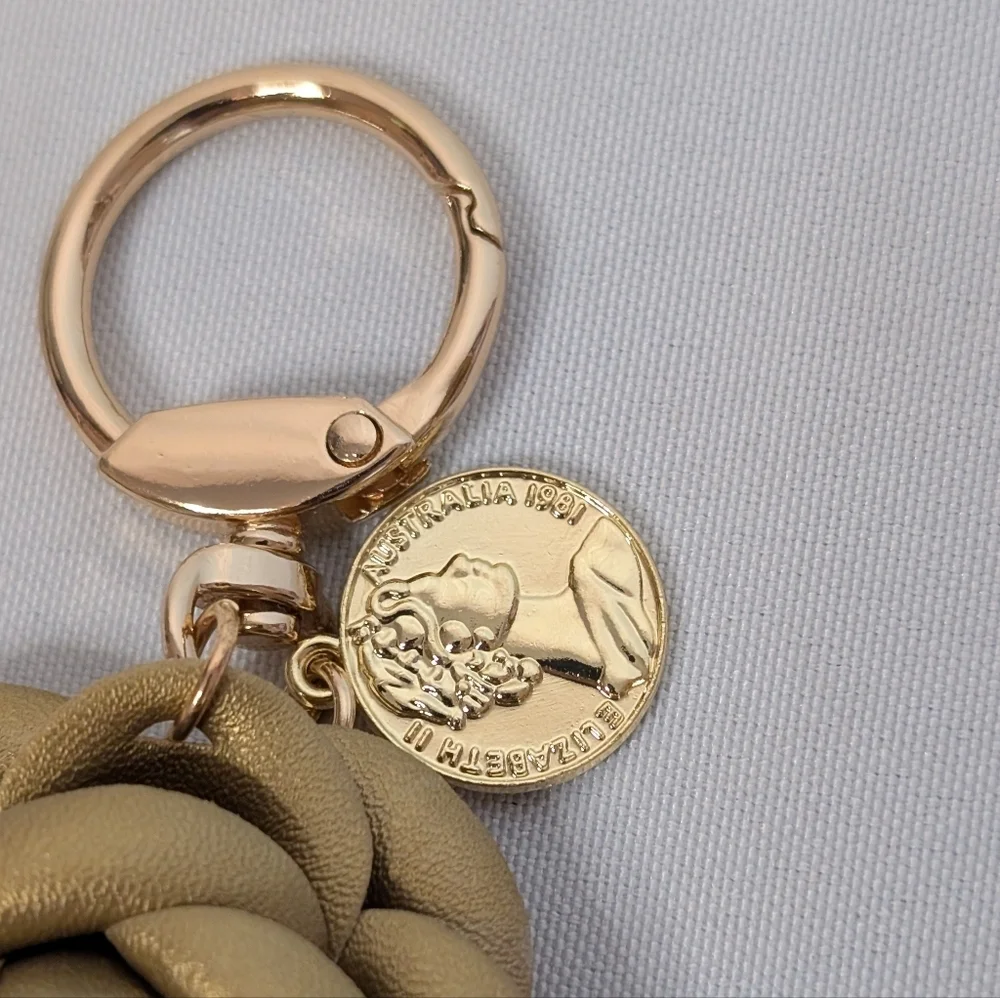 Gold Floral Rosebud Keychain Bag Charm Handmade Accessory